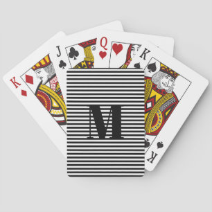 Customise monogram initial black white stripes playing cards