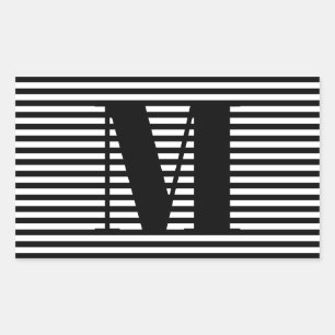 Customise monogram initial black white stripes rectangular sticker