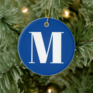 Customise monogram initial blue white ceramic ornament