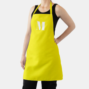 Customise monogram initial bright yellow white apron