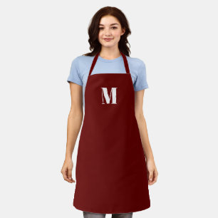 Customise monogram initial burgundy maroon white apron