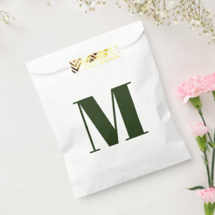 Customise monogram initial dark green white gift favour bag