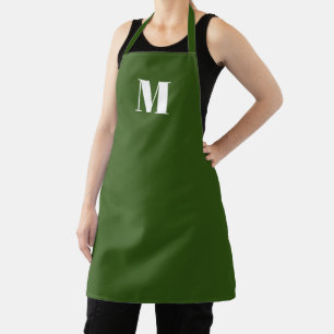 Customise monogram initial forest green white apron