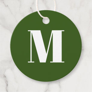 Customise monogram initial green white gift favour tags