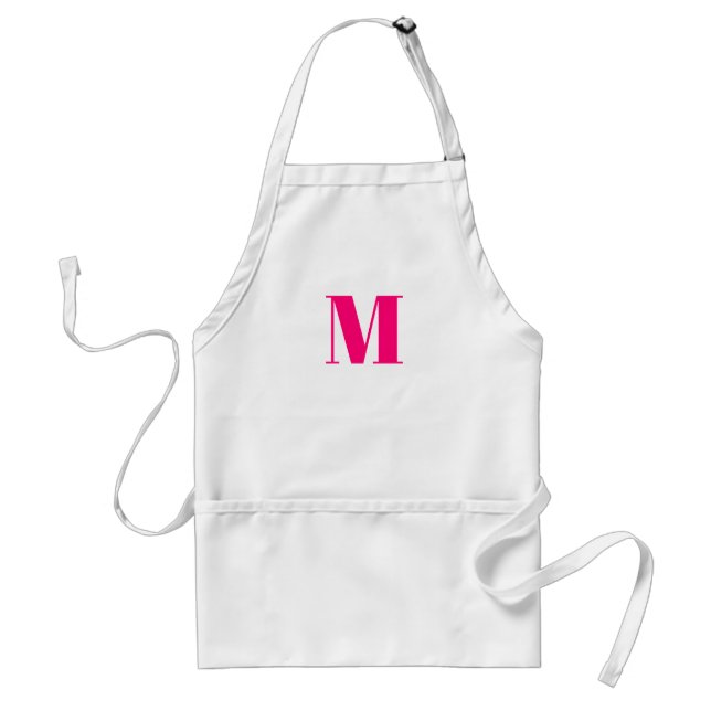Customise monogram initial hot pink fuchsia white standard apron (Front)