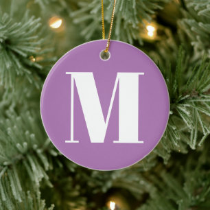 Customise monogram initial lavender lilac white ceramic ornament
