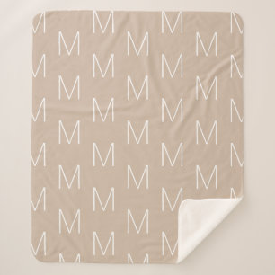 Customise monogram initial letter beige tan white sherpa blanket
