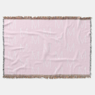 Customise monogram initial letter pale pink white throw blanket