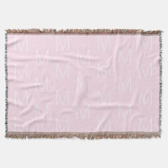 Customise monogram initial letter pale pink white throw blanket (Front)