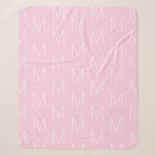 Customise monogram initial letter pink white sherpa blanket