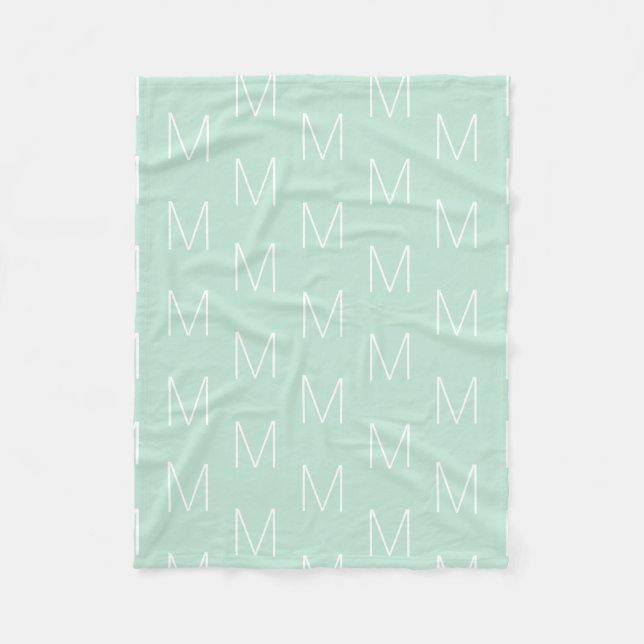 Customise monogram initial letter seafoam mint fleece blanket (Front)