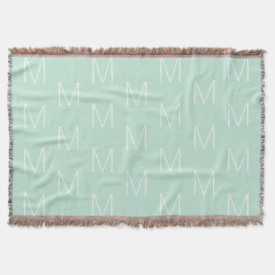 Customise monogram initial letter seafoam mint throw blanket