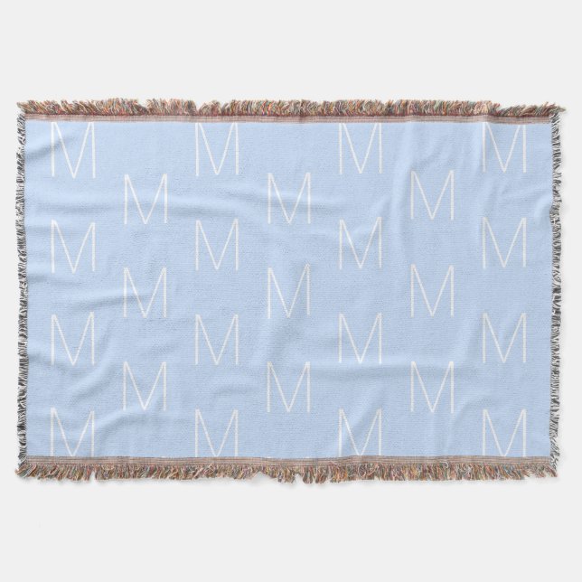 Customise monogram initial letter sky blue white throw blanket (Front)