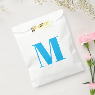 Customise monogram initial light blue white favour bag