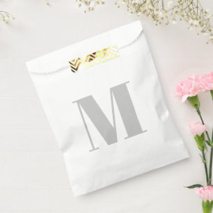 Customise monogram initial light grey white favour bag