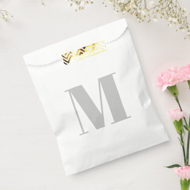 Customise monogram initial light grey white favour bag (Sealed)