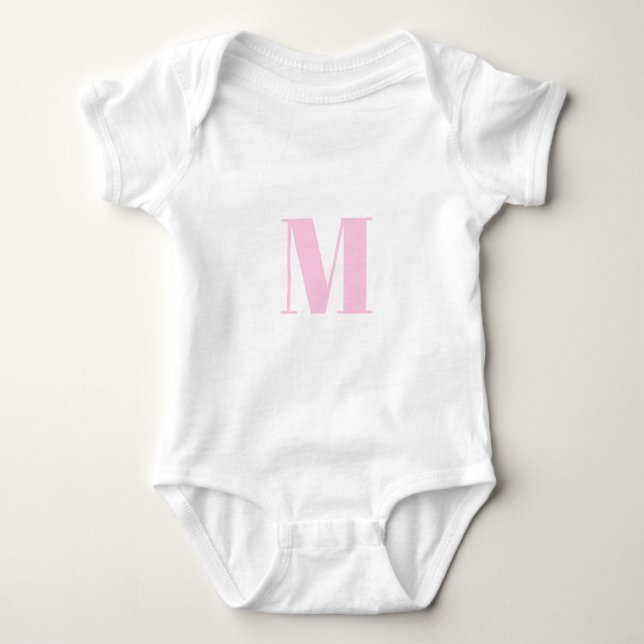 Customise monogram initial light pink white baby bodysuit (Front)