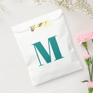 Customise monogram initial light teal white gift favour bag