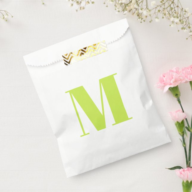Customise monogram initial lime green white gift favour bag (Sealed)
