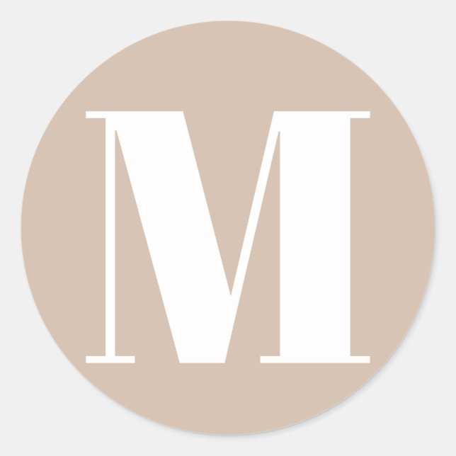 Customise monogram initial number beige tan white classic round sticker (Front)