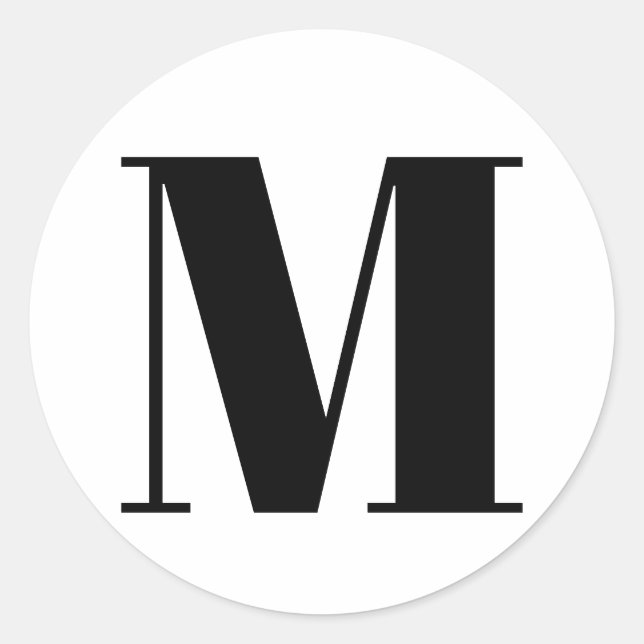 Customise monogram initial number black white classic round sticker (Front)