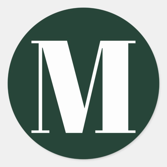 Customise monogram initial number green white clas classic round sticker (Front)