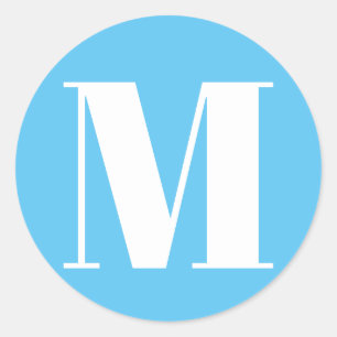 Customise monogram initial number light blue white classic round sticker