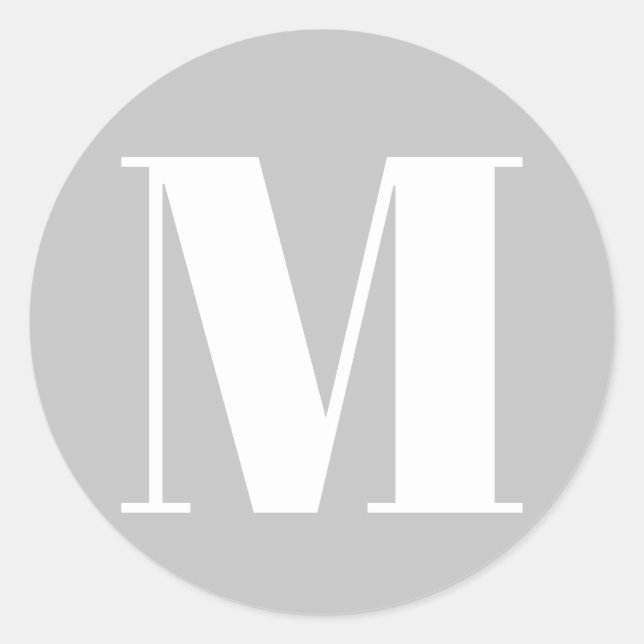 Customise monogram initial number light grey white classic round sticker (Front)