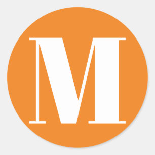 Customise monogram initial number orange white classic round sticker