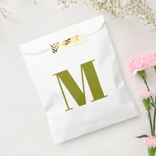 Customise monogram initial olive green white gift favour bag (Sealed)