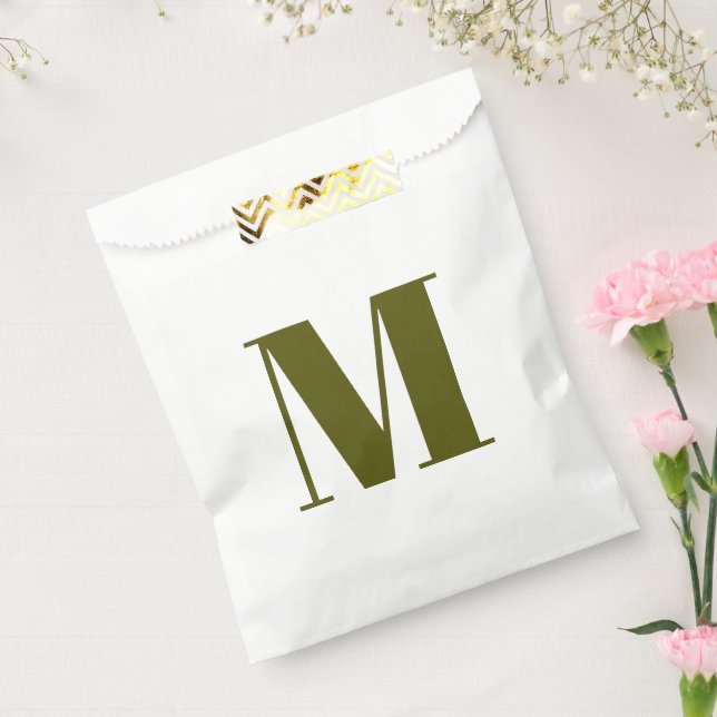 Customise monogram initial olive moss white gift favour bag (Sealed)