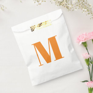 Customise monogram initial orange white favour bag