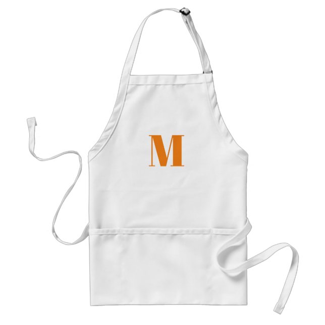 Customise monogram initial orange white standard apron (Front)