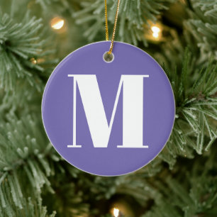 Customise monogram initial periwinkle lilac white ceramic ornament