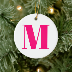 Customise monogram initial pink fuchsia Christmas Ceramic Ornament