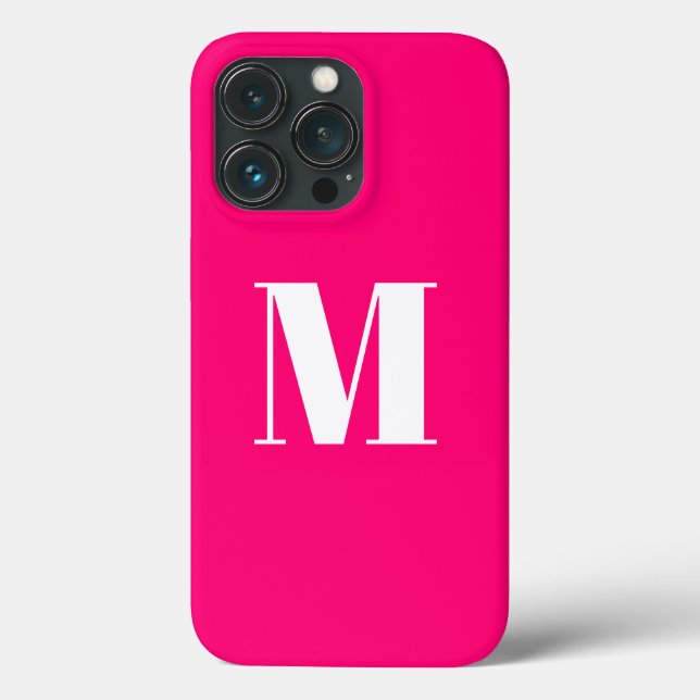 Customise monogram initial pink fuchsia white Case-Mate iPhone case (Back)