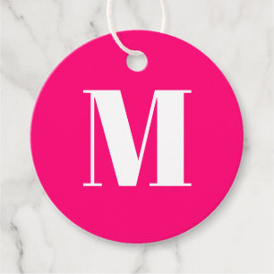 Customise monogram initial pink fuchsia white gift favour tags