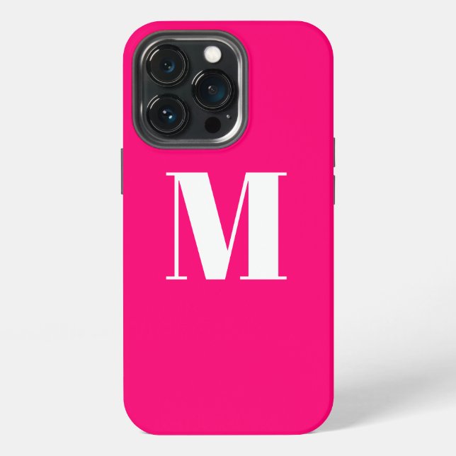 Customise monogram initial pink fuchsia white iPhone case (Back)