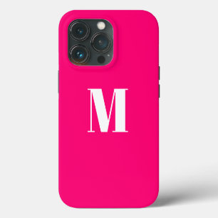 Customise monogram initial pink fuchsia white iPhone 13 pro case