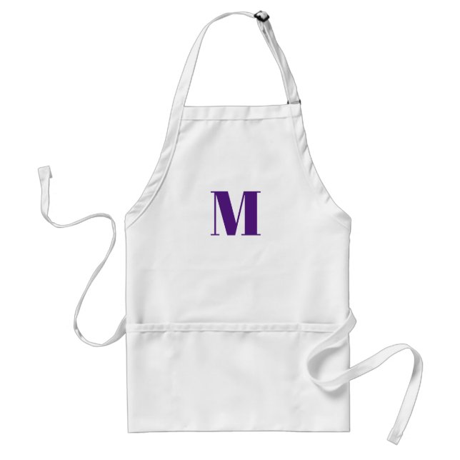 Customise monogram initial purple violet white standard apron (Front)