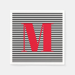 Customise monogram initial red black white stripes napkin