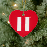 Customise monogram initial red white Christmas Ceramic Ornament<br><div class="desc">Customise monogram initial red white Christmas Ceramic Ornament</div>
