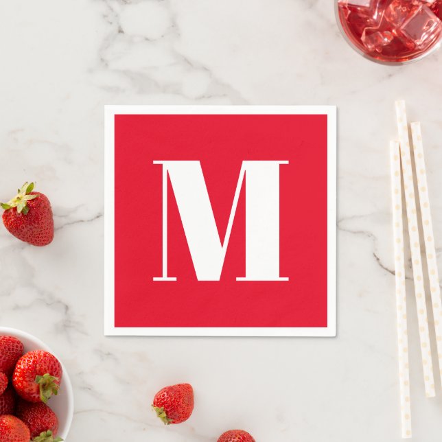 Customise monogram initial red white napkin (Insitu)