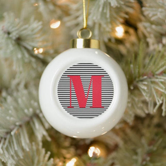Customise monogram initial stripes Christmas Ceramic Ball Christmas Ornament (Tree)