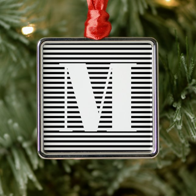 Customise monogram initial stripes Christmas Metal Ornament (Tree)