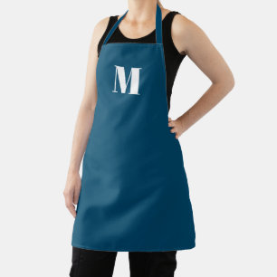 Customise monogram initial teal blue white apron