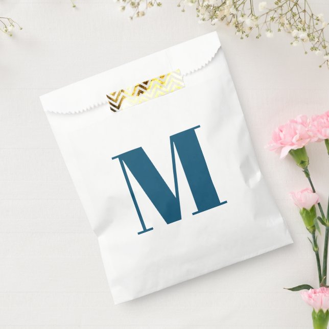 Customise monogram initial teal blue white favour bag (Sealed)