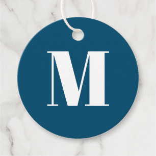 Customise monogram initial teal blue white gift favour tags