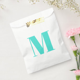 Customise monogram initial turquoise white gift favour bag