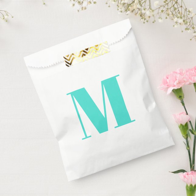 Customise monogram initial turquoise white gift favour bag (Sealed)